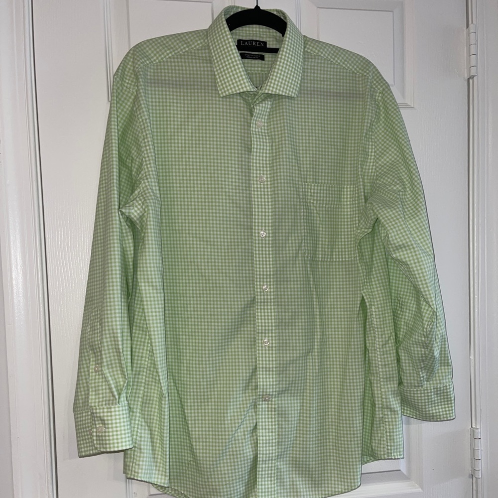 LAUREN RALPH LAUREN GREEN/WHITE CHECKERED BUTTON DOWN MEN’S SIZE 17.5 (XL)